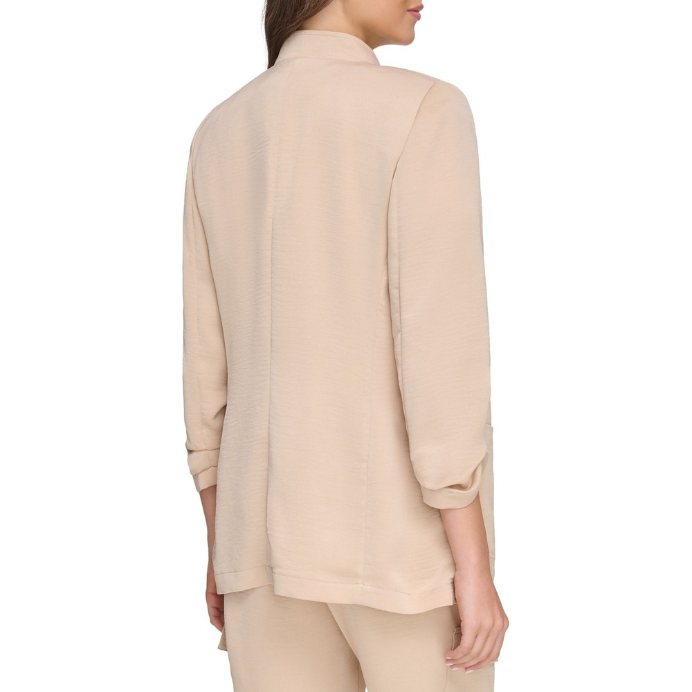 DKNY Womens Jacket Size S Sandalwood Ruched Sleeve Notch Collar Relaxed Blazer - Picture 4 of 9